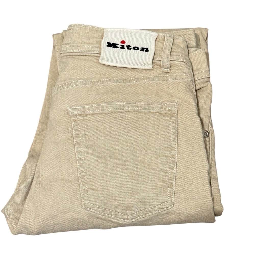 Kiton Napoli Luxury Mens Beige Stretch Denim Jeans Made in Italy Size 32x34